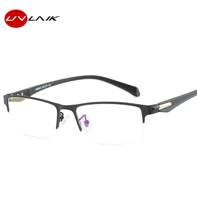 UVLAIK Men Finished Myopia Glasses Men's Business Metal Short-sighted Eyewear Half Frame With Degree Alloy Eyeglasses Frame