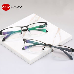 UVLAIK Men Finished Myopia Glasses Men's Business Metal Short-sighted Eyewear Half Frame With Degree Alloy Eyeglasses Frame