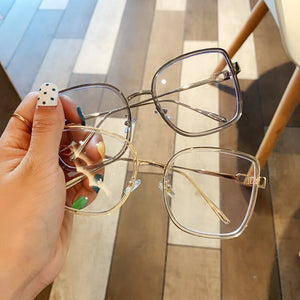 UVLAIK Oversized Transparent Glasses Frame Women Green Orange Clear Glasses Frame Female Alloy Big Square Eyeglasses