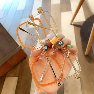 UVLAIK Oversized Transparent Glasses Frame Women Green Orange Clear Glasses Frame Female Alloy Big Square Eyeglasses