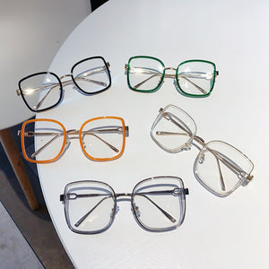 UVLAIK Oversized Transparent Glasses Frame Women Green Orange Clear Glasses Frame Female Alloy Big Square Eyeglasses
