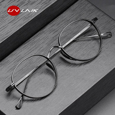 UVLAIK Pure Titanium Glasses Frame Men Women  Brand Vintage Eyewear Oval Optical Myopia Prescription Eyeglasses Lenses