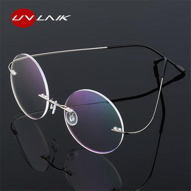 UVLAIK Titanium Round Glasses Frames Men Rimless stainless steel Optical Frame Prescription Spectacle Women Alloy Eye Glasses