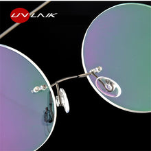 Carica l&#39;immagine nel visualizzatore di Gallery, UVLAIK Titanium Round Glasses Frames Men Rimless stainless steel Optical Frame Prescription Spectacle Women Alloy Eye Glasses