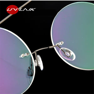 UVLAIK Titanium Round Glasses Frames Men Rimless stainless steel Optical Frame Prescription Spectacle Women Alloy Eye Glasses