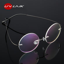 Carica l&#39;immagine nel visualizzatore di Gallery, UVLAIK Titanium Round Glasses Frames Men Rimless stainless steel Optical Frame Prescription Spectacle Women Alloy Eye Glasses
