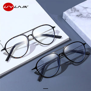 UVLAIK Transparent Glasses Frame Men Women Anti Blue light Pilot Eyeglasses Clear Glasses Optical Spectacle Frame with Box
