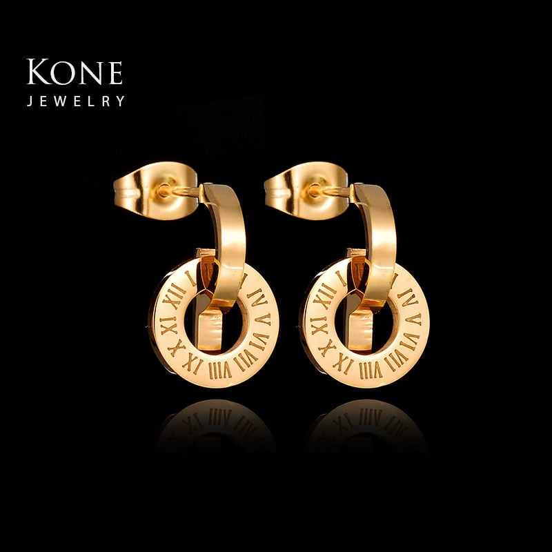 Luxury Simple Modern Jewelry Wheels Gold Color Stud Earrings For Women Bridesmaid Wedding Gift