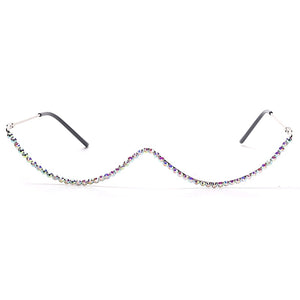 Luxury Fashion Diamond eyeglasses Alloy Frame for Women green and Red Pink Gem Lensless Chain Pendant Half Frame glasses