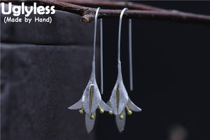 Real 925 Sterling Silver Lily of the Valley Flower Dangle Earrings for Women Ethnic Handmade Floral Brincos Fine Bijoux
