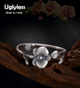 Real 999 Fine Silver Jewelry Ethnic Handmade Butterfly Orchid Bangles for Women Vintage Evening Statement Bijoux Femme