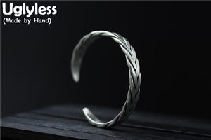 Real S 925 Sterling Silver Twisted Fine Jewelry Unisex Handmade Weave Texture Opening Bangle Personalized Ethnic Bijoux