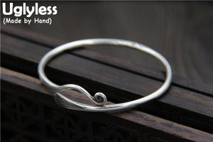 Real S 999 Silver Fine Jewelry for Women Simple Fashion Ethnic Curved Opening Bangles Handmade Engraved Stripes Bijoux