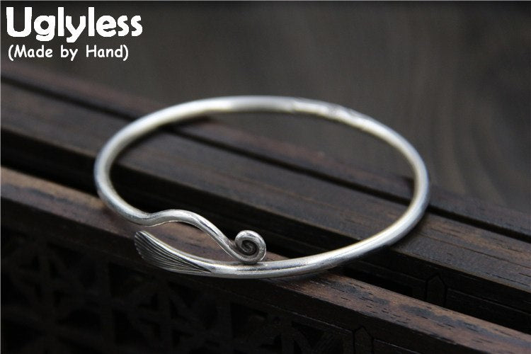Real S 999 Silver Fine Jewelry for Women Simple Fashion Ethnic Curved Opening Bangles Handmade Engraved Stripes Bijoux