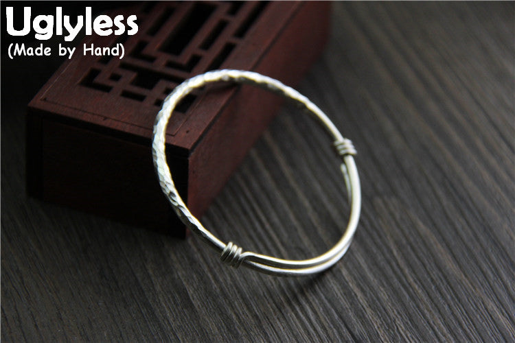 Real S 999 Silver Women Fine Jewelry Handmade Knocking Face Uneven Adjustable Bangles China Style Ethnic Dress Bijoux