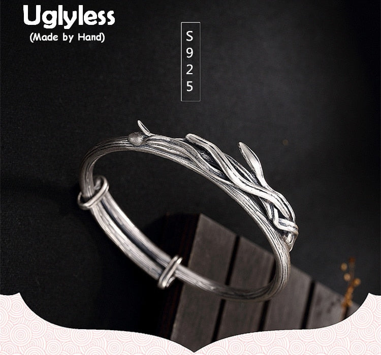 Real S925 Sterling Silver Women Bangles Vulcanized Thai Silver Black Bangle Handmade Bamboo Fine Jewelry Vintage Bijoux