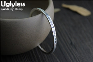 Real S999 Silver Fine Jewelry for Women Ethnic Handmade Carved Fishes Flowers Opening Bangles Vintage Adjustable Bijoux