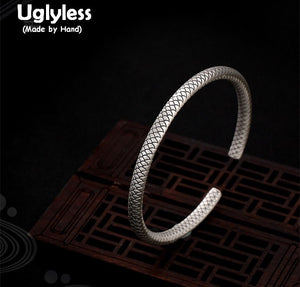 Real S999 Silver Jewelry Simple Fashion Vintage Totem Patterns Bangles Women Weave Texture Bangle Handmade Twist Bijoux