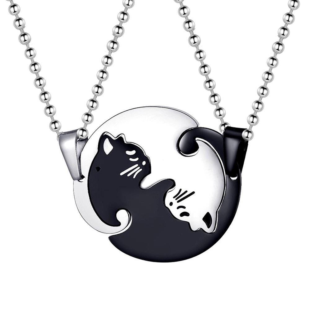 Halloween Matching Cat Necklaces & Pendants for Men and Women Couple Necklace Pendant Stainless Steel Jewelry SN156