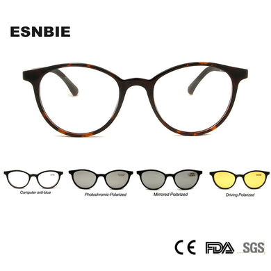 Ultem Eyeglasses Frame Men With Clip On Sunglasses Women 4 In 1 Magnetic Vintage Round Magnet Night Driving Glasses Computer