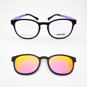 Ultra-Light Glasses Sand Black Magnet Clip Sunglasses Myopia Eyeglasses Polarized Round Frame Women's Style Functional PEL2078