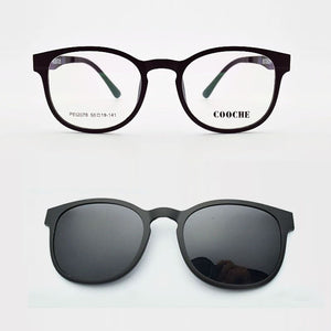 Ultra-Light Glasses Sand Black Magnet Clip Sunglasses Myopia Eyeglasses Polarized Round Frame Women's Style Functional PEL2078
