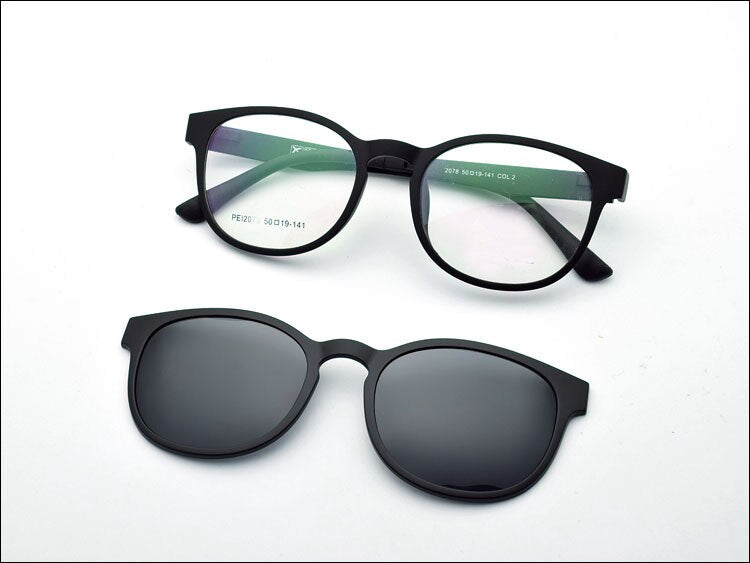 Ultra-Light Glasses Sand Black Magnet Clip Sunglasses Myopia Eyeglasses Polarized Round Frame Women's Style Functional PEL2078