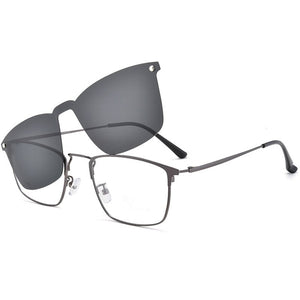 Ultra Light Mens Square Optical Eyeglass Frame Business Style Glasses Rx Eyewear With Magnetic Clip On Sunglasses For Driving