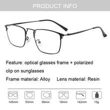 Load image into Gallery viewer, Ultra Light Mens Square Optical Eyeglass Frame Business Style Glasses Rx Eyewear With Magnetic Clip On Sunglasses For Driving