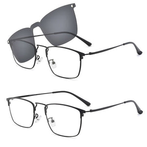Ultra Light Mens Square Optical Eyeglass Frame Business Style Glasses Rx Eyewear With Magnetic Clip On Sunglasses For Driving