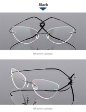 Carica l&#39;immagine nel visualizzatore di Gallery, Ultra-light Memory Cats Eye Frameless Titanium Alloy Eyeglass Optical Rx Frames Rimless Eyeglasses Women Cat Eye Glasses