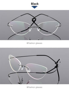 Ultra-light Memory Cats Eye Frameless Titanium Alloy Eyeglass Optical Rx Frames Rimless Eyeglasses Women Cat Eye Glasses