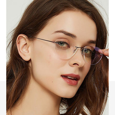 Ultra-light Memory Cats Eye Frameless Titanium Alloy Eyeglass Optical Rx Frames Rimless Eyeglasses Women Cat Eye Glasses