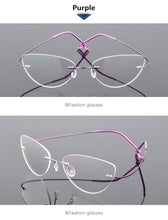 Carica l&#39;immagine nel visualizzatore di Gallery, Ultra-light Memory Cats Eye Frameless Titanium Alloy Eyeglass Optical Rx Frames Rimless Eyeglasses Women Cat Eye Glasses