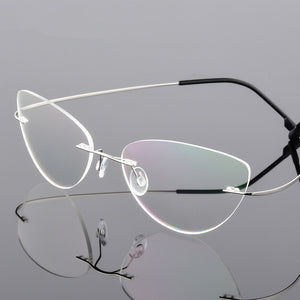 Ultra-light Memory Cats Eye Frameless Titanium Alloy Eyeglass Optical Rx Frames Rimless Eyeglasses Women Cat Eye Glasses