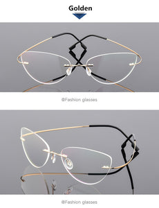 Ultra-light Memory Cats Eye Frameless Titanium Alloy Eyeglass Optical Rx Frames Rimless Eyeglasses Women Cat Eye Glasses