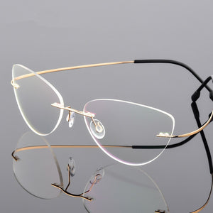 Ultra-light Memory Cats Eye Frameless Titanium Alloy Eyeglass Optical Rx Frames Rimless Eyeglasses Women Cat Eye Glasses