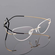 Carica l&#39;immagine nel visualizzatore di Gallery, Ultra-light Memory Cats Eye Frameless Titanium Alloy Eyeglass Optical Rx Frames Rimless Eyeglasses Women Cat Eye Glasses