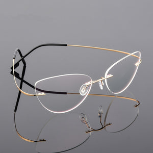 Ultra-light Memory Cats Eye Frameless Titanium Alloy Eyeglass Optical Rx Frames Rimless Eyeglasses Women Cat Eye Glasses