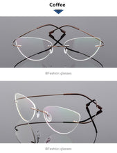 Carica l&#39;immagine nel visualizzatore di Gallery, Ultra-light Memory Cats Eye Frameless Titanium Alloy Eyeglass Optical Rx Frames Rimless Eyeglasses Women Cat Eye Glasses