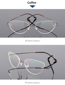 Ultra-light Memory Cats Eye Frameless Titanium Alloy Eyeglass Optical Rx Frames Rimless Eyeglasses Women Cat Eye Glasses