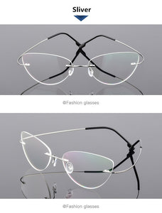Ultra-light Memory Cats Eye Frameless Titanium Alloy Eyeglass Optical Rx Frames Rimless Eyeglasses Women Cat Eye Glasses