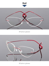 Carica l&#39;immagine nel visualizzatore di Gallery, Ultra-light Memory Cats Eye Frameless Titanium Alloy Eyeglass Optical Rx Frames Rimless Eyeglasses Women Cat Eye Glasses