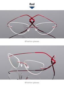 Ultra-light Memory Cats Eye Frameless Titanium Alloy Eyeglass Optical Rx Frames Rimless Eyeglasses Women Cat Eye Glasses