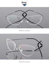 Carica l&#39;immagine nel visualizzatore di Gallery, Ultra-light Memory Cats Eye Frameless Titanium Alloy Eyeglass Optical Rx Frames Rimless Eyeglasses Women Cat Eye Glasses