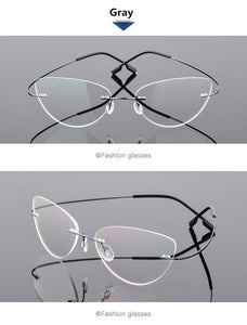 Ultra-light Memory Cats Eye Frameless Titanium Alloy Eyeglass Optical Rx Frames Rimless Eyeglasses Women Cat Eye Glasses