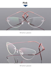 Carica l&#39;immagine nel visualizzatore di Gallery, Ultra-light Memory Cats Eye Frameless Titanium Alloy Eyeglass Optical Rx Frames Rimless Eyeglasses Women Cat Eye Glasses