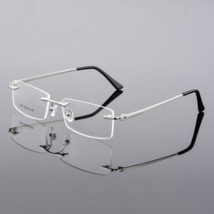 Ultra-light Rimless Alloy Glasses Farsighted Frame Diamond Cutting Myopia Frame Can Custom prescription Recipe Lense