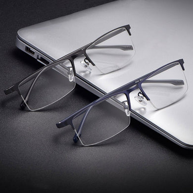 Ultralight Metal Frame Glasses Men Business Style Half Rim Nearsighted Spectacles with Spring Hinges Selling