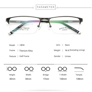 Ultralight Titanium Alloy Business Men's Optical Glasses Frames , Half Frame Openwork Metal Prescription Myopia Glass Frame F614